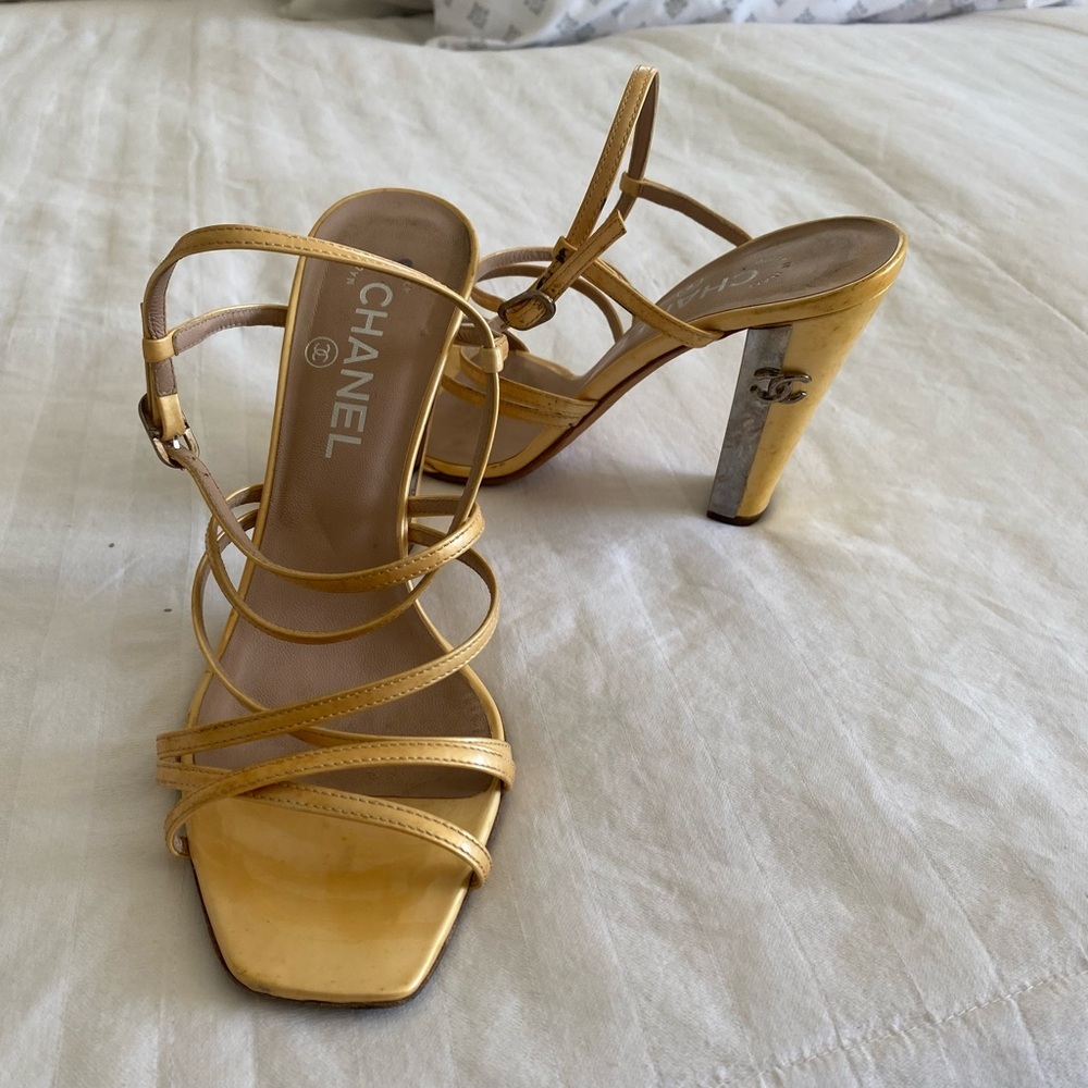 CHANEL Gold Strappy High Heel Sandals - Picture 3 of 16